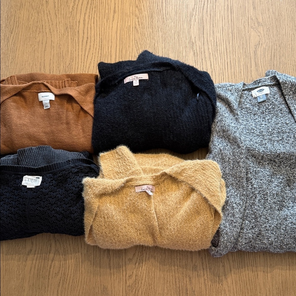set of 5 cardigans - urban outfitters, old navy, forever 21